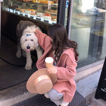 One Sanliang small double-sided woolen coat female grapefruit powder medium long hooded wool woolen jacket jacket