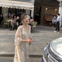 Only this green and gentle sister feel little sub hazy hair dye printed long sleeves crushed floral dress 2022 spring and summer