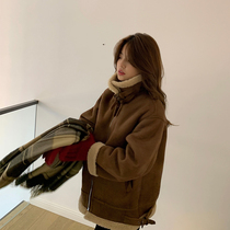 13 Good product small thick motorcycle leather jacket loose Lamb hair suede coat women warm neck top