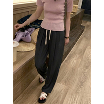 Summer floating pants ~ 2022 Summer thin temperament Lazy Draw Rope Western Pants Tug Pants Broadlegged Pants Women 150 Little