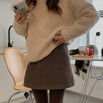 13 Good quality small man in winter ~ Dwarf Music base skirt woolen short skirt Korean solid color high waist A- line dress