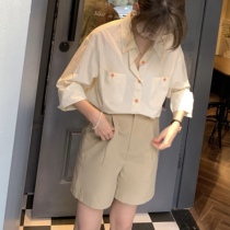 2022 casual shorts female small summer new loose high waist straight drum suit broadleg 50% pants