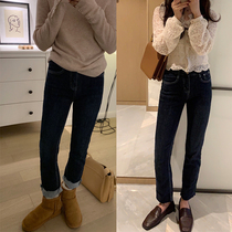 One-three good-quality small man is our specialty pants fleece roll-up jeans womens high-waisted straight pants