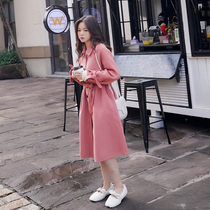 13 Good quality autumn and winter Korean version of small pink wool double-sided woolen coat womens long loose woolen jacket