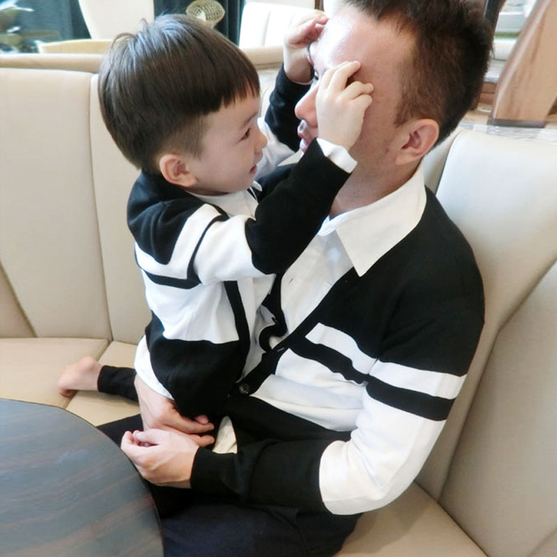 亲子装一家三口秋装2021新款潮春秋款父子母子装外套洋气针织上衣
