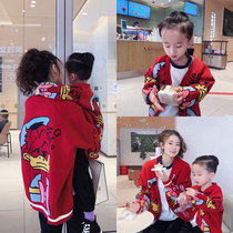 2024 Spring new pro dress a three-mouthed sweater cartoon red knit cardiovert loose jacket tide blouse