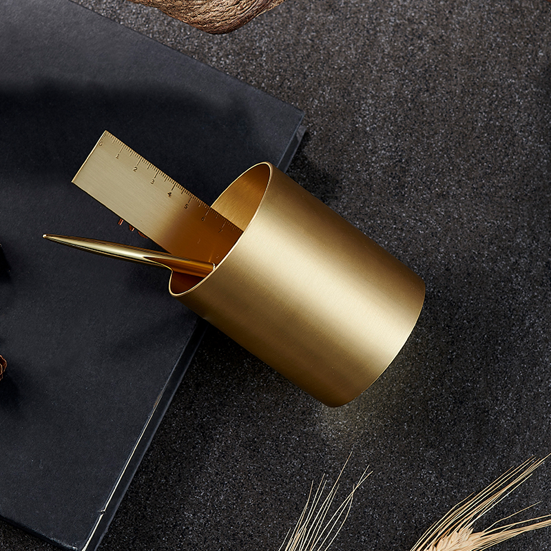 Creative ins copper pen holder storage box Nordic office personality desktop simple makeup pen gold metal vase