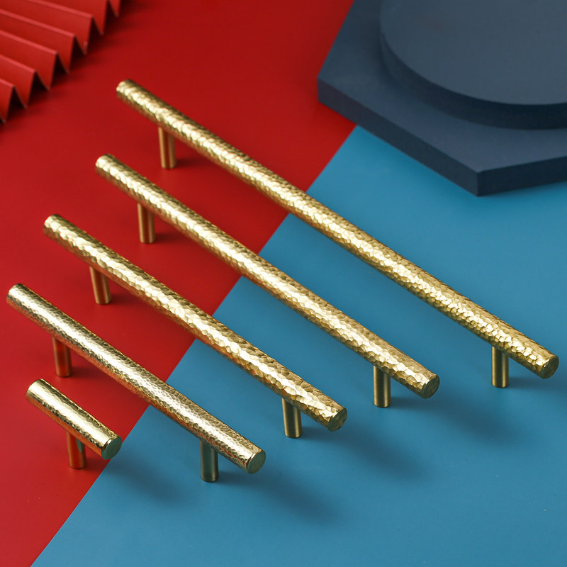 Golden Nordic cupboard hammer stride full brass brass pure copper handle overall cupboard wardrobe door handle door metal light lavish