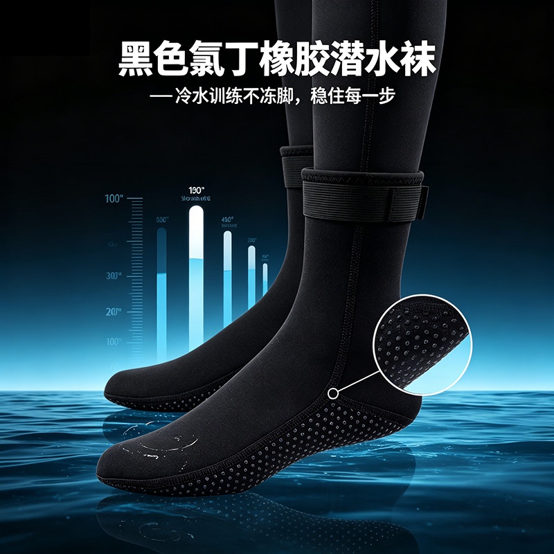 3.5mm Black Diving Socks, Thickened, Non-Slip, Warm, Quick-Drying Beach Socks, Surfing, Free Diving, Sun Protection Snorkeling Socks