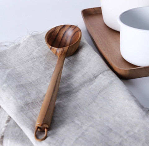 Imported from Thailand chabatree teak large soup spoon Japanese home kitchen solid wood long handle porridge spoon unpainted