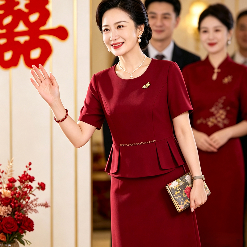 Mom's Summer Two-Piece Dress Set for Middle-Aged and Elderly Women, Wedding Dress for Mother-In-Law, 2026 Wedding Banquet Outfit, Plus Size, Tummy-Concealing Mom's Summer Two-Piece Dress Set for Middle-Aged and Elderly Women, Wedding Dress for Mother-In-Law, 2026 Wedding Banquet Outfit, Plus Size, Tummy-Concealing