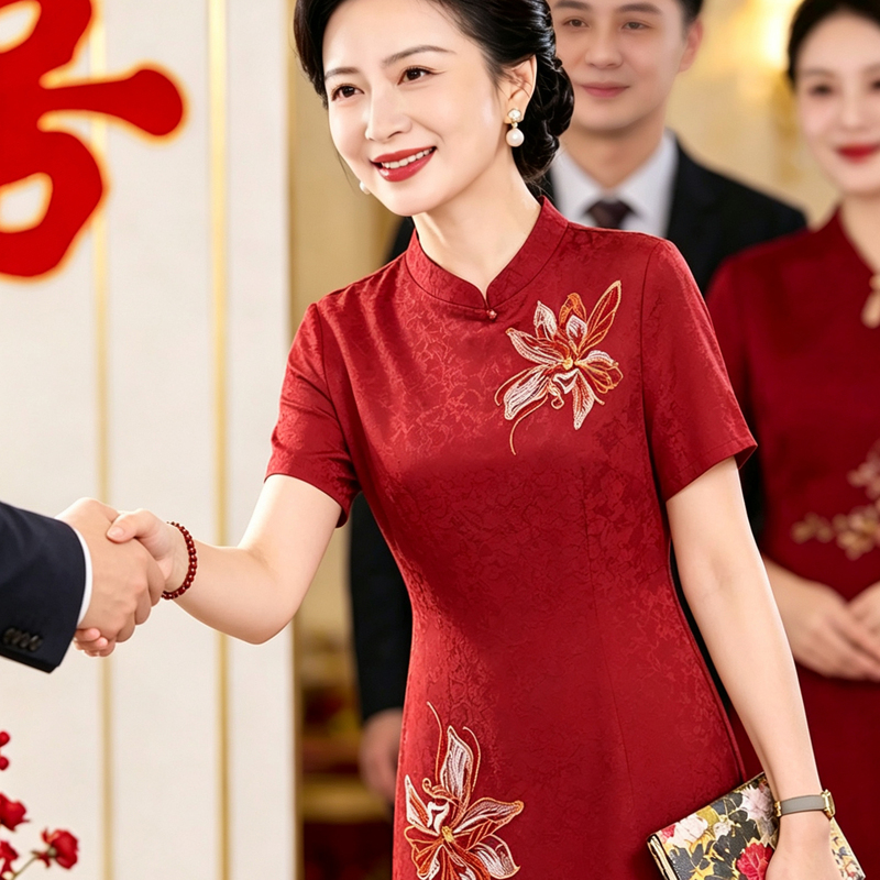 June Wedding Festive Dress for Plus-Size Moms, Large Size Cheongsam Dress, Summer 2026 New Style, Wedding Banquet Dress for Mother-In-Law, Can Be Worn Daily June Wedding Festive Dress for Plus-Size Moms, Large Size Cheongsam Dress, Summer 2026 New Style, Wedding Banquet Dress for Mother-In-Law, Can Be Worn Daily