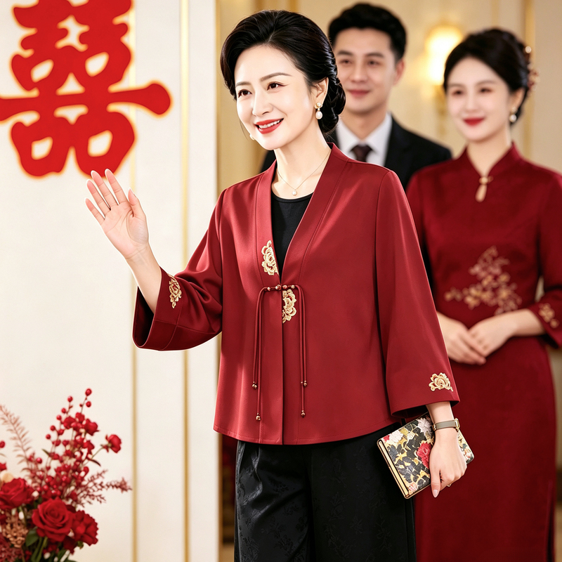 Plus-Size Wedding Dress for Petite Mothers, Pants Suit 2026, Mother-In-Law's Chinese-Style Top, Can Be Worn Casually Plus-Size Wedding Dress for Petite Mothers, Pants Suit 2026, Mother-In-Law's Chinese-Style Top, Can Be Worn Casually