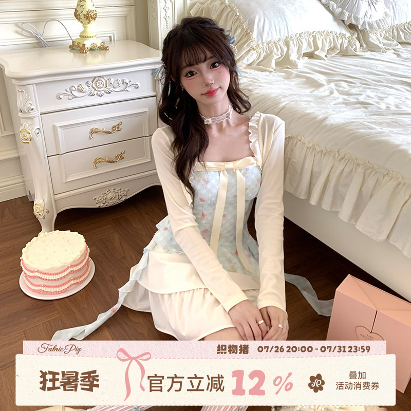 Fabric Pig Blue Check Sweetheart Sweet Desire Style Blue Plaid Strap Dress Women's Summer Bowknot Cake Short Skirt Fabric Pig Blue Check Sweetheart Sweet Desire Style Blue Plaid Strap Dress Women's Summer Bowknot Cake Short Skirt