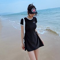 One-piece conservative skirt swimsuit female ins wind cover belly thin sports flat angle fake hot spring student swimming suit