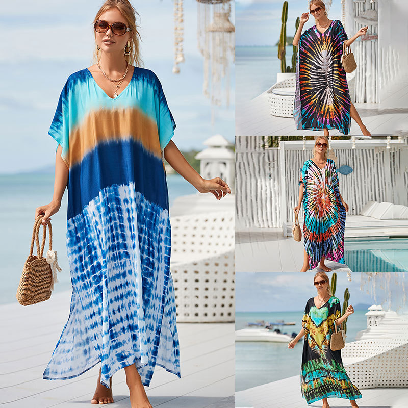 New European and American Style Beach Cover-Up Rayon Robe Seaside Vacation Swimsuit Outerwear Bikini Sun Protection Dress