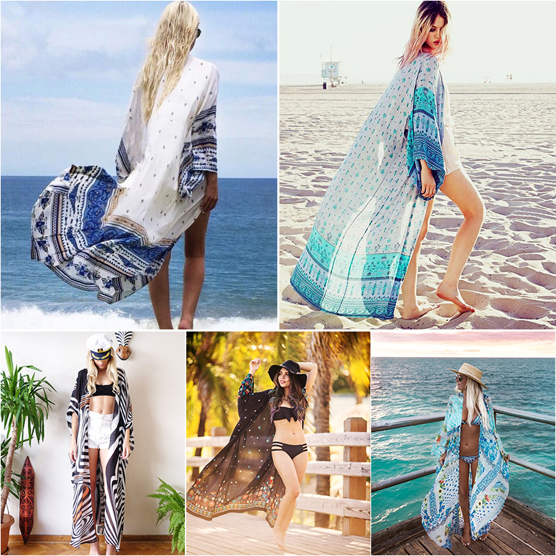 New snow-spun printed loose beach clothes sunscreen big size for long version of cardiovert bikini Hooded Swimsuit Jacket