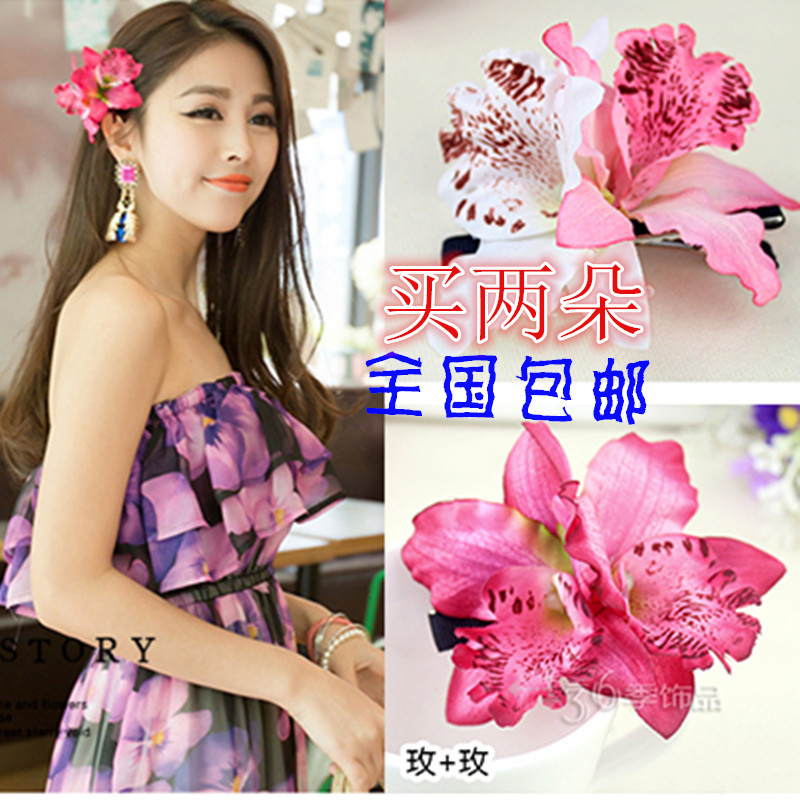 New seaside beach vacation photo photo Thai orchid hair clip side clip hair accessories headdress accessories female head flower