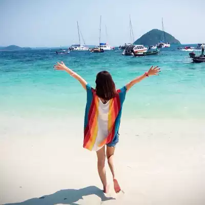 Seaside Holiday Rainbow Strip Knit Loose Large Size Swimsuit Outside Beach Sun Jacket Women's Bikini Blouse