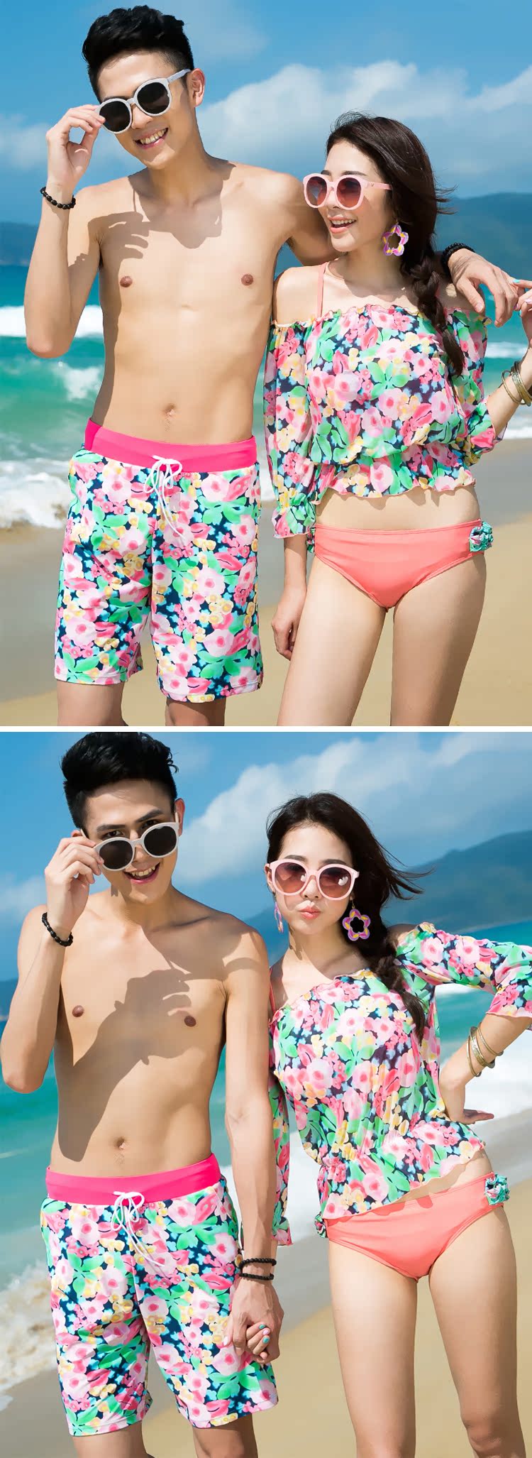Ưu đãi đặc biệt Mới cặp đôi áo tắm thép thật của Zi Zi tập hợp bikini áo tắm xuân nóng ba mảnh bảo thủ - Vài đồ bơi đồ đôi trắng đi biển	