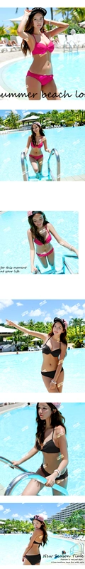 Phiên bản Hàn Quốc của ngực thép nhỏ tập hợp áo tắm bikini nữ màu rắn để tăng cúp áo tắm gợi cảm nóng bỏng