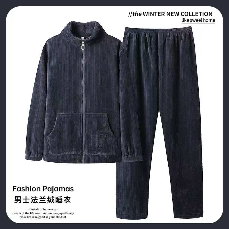 Coral Velvet Men's Pajamas, Autumn and Winter Style, Fleece-Lined and Thickened, Sporty Style, 2026 New Flannel Loungewear Set