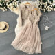 Autumn and winter small fragrant style ladies high-end sense suit women's short cardigan jacket + suspender mesh dress two-piece set