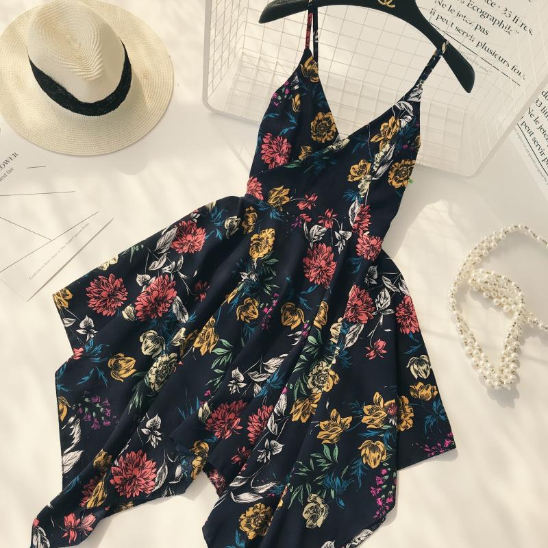 Ins siêu lửa net màu đỏ bên bờ biển kỳ nghỉ V-Cổ in quây strap cao eo là mỏng không thường xuyên hem dress nữ chân váy xếp ly dài