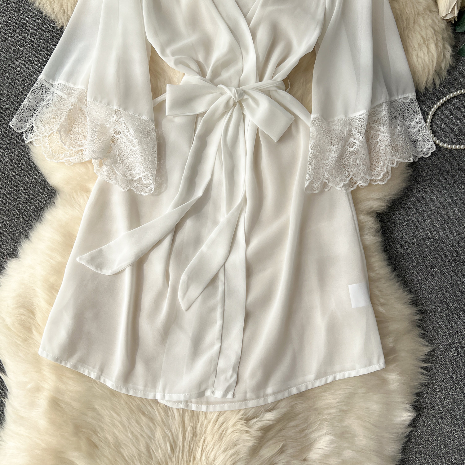 CHILLGIO Sexy Lace Patchwork Women Nightgowns V Neck Sash Nightie Nightwear Club Casual Fashion Loose Transparent Pajamas Dress