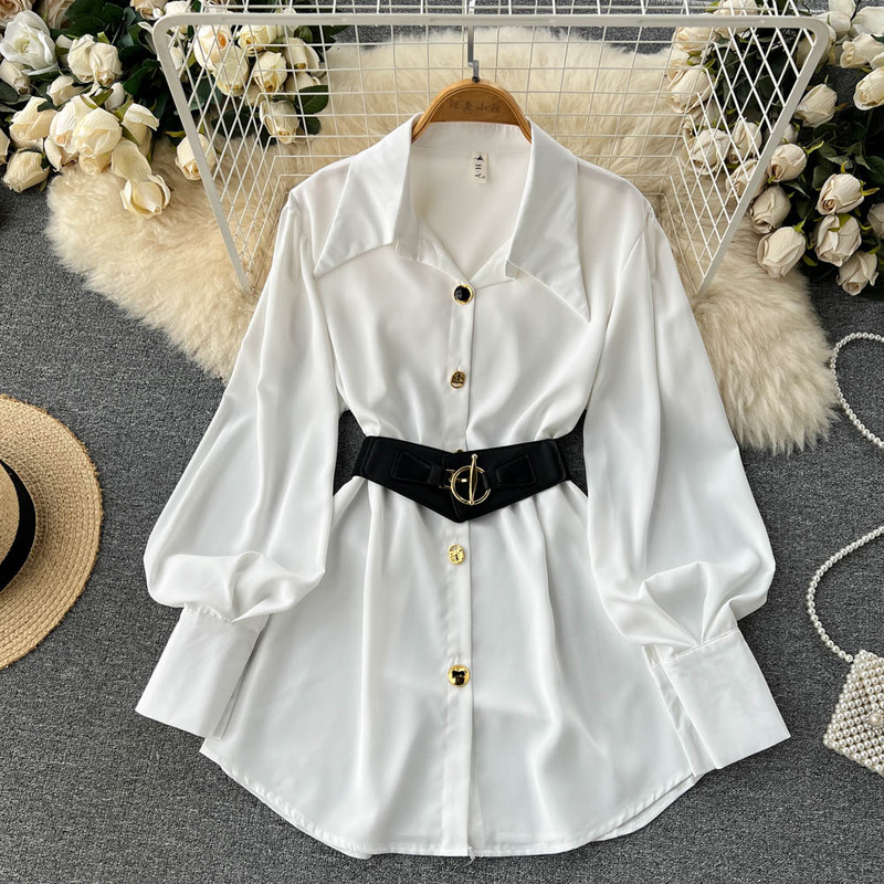 Unique Petite Lace-Up Waist-Cinching Dress, Autumn Women's High-End and Beautiful Long-Sleeved White Shirt Dress Unique Petite Lace-Up Waist-Cinching Dress, Autumn Women's High-End and Beautiful Long-Sleeved White Shirt Dress