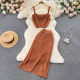 Sweet and spicy style fashion hollow camisole women's short outerwear knitted two-piece suit high waist slit skirt summer