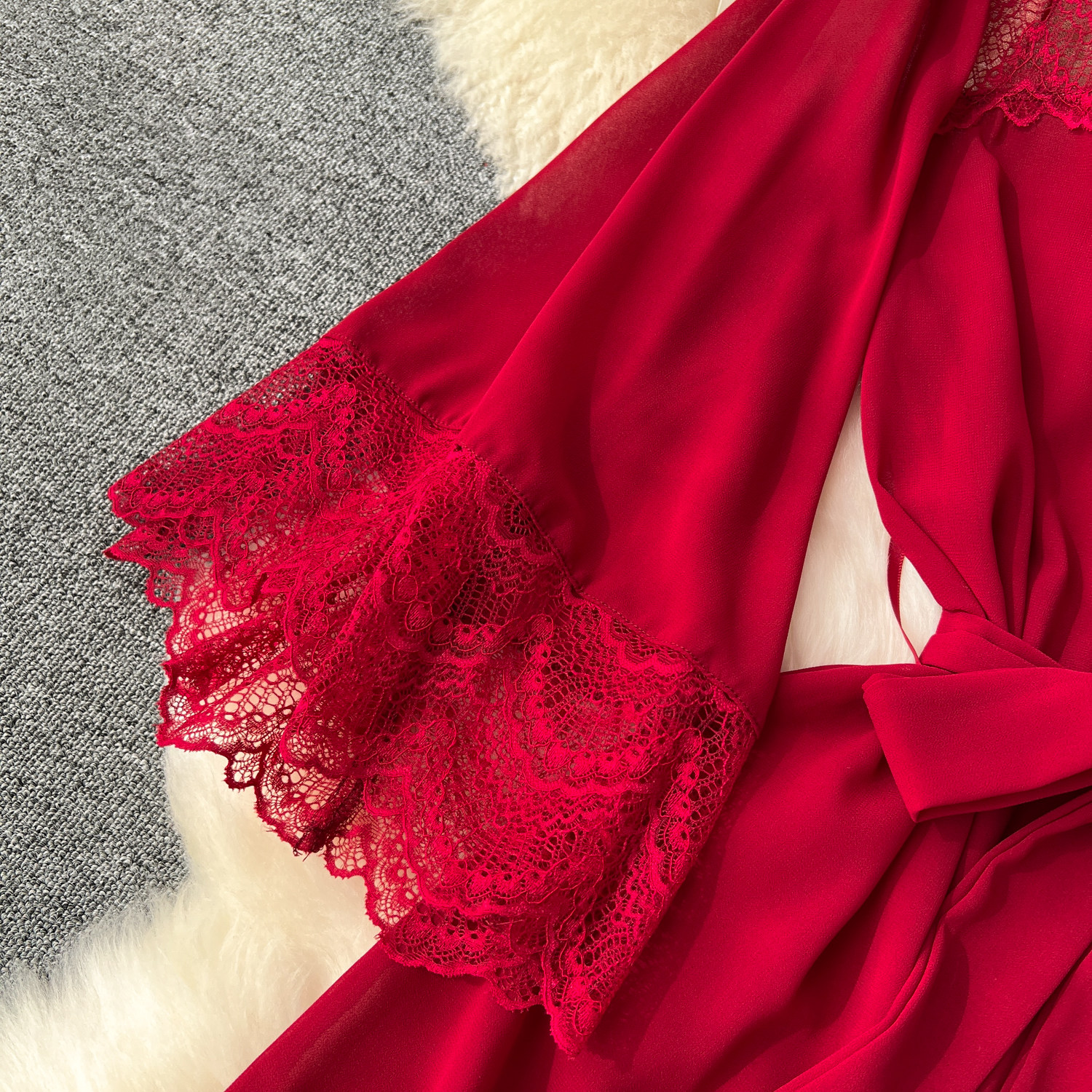 CHILLGIO Sexy Lace Patchwork Women Nightgowns V Neck Sash Nightie Nightwear Club Casual Fashion Loose Transparent Pajamas Dress