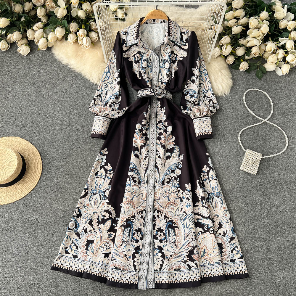 Wholesale Women's Casual Elegant Simple Style Printing Holiday Banquet Selfie Turndown Long Sleeve Swing Dress display picture 2