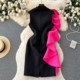 French light luxury style high-end bow contrast color sleeveless vest dress for women with waist slit and hip wrap dress