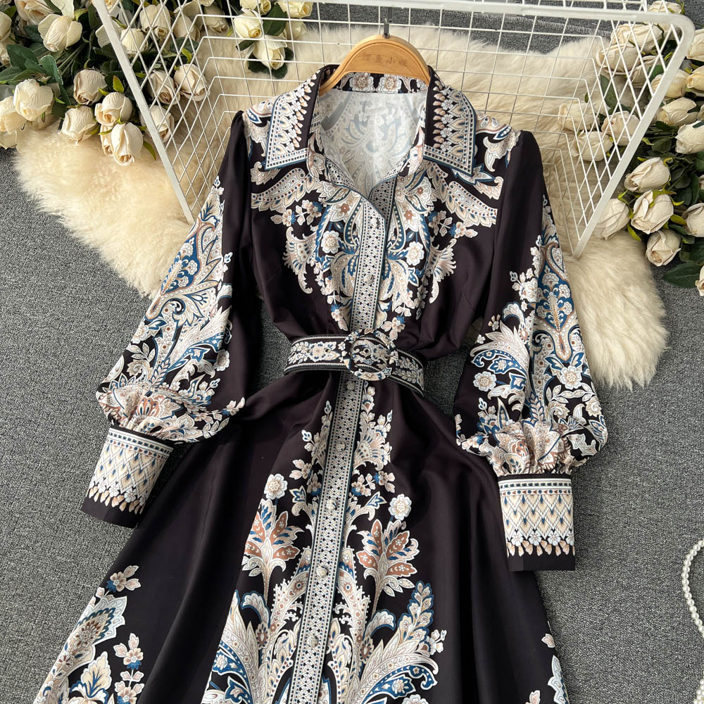 Wholesale Women's Casual Elegant Simple Style Printing Holiday Banquet Selfie Turndown Long Sleeve Swing Dress display picture 4