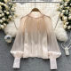 2022 Spring New Glass Gentle Wind Mesh Ribbon Shirt Top Women's Design Sense Niche Pearl Chiffon Shirt