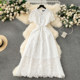 French high-end dress 2024 early spring new design buttoned slim long lace dress for women