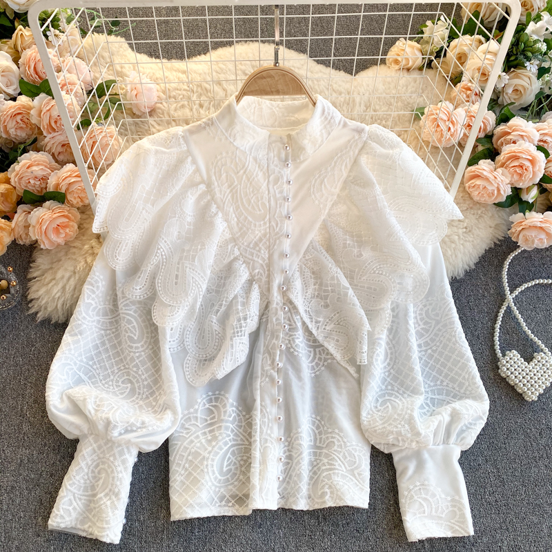 WhiteLight luxury Celebrity jacket 2020 new pattern female Gong Tingfeng Retro heavy industry Ruffles Self cultivation Versatile temperament shirt