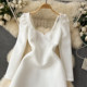 White light wedding dress for women with niche design hollow backless bow decorated waist puff sleeve dress