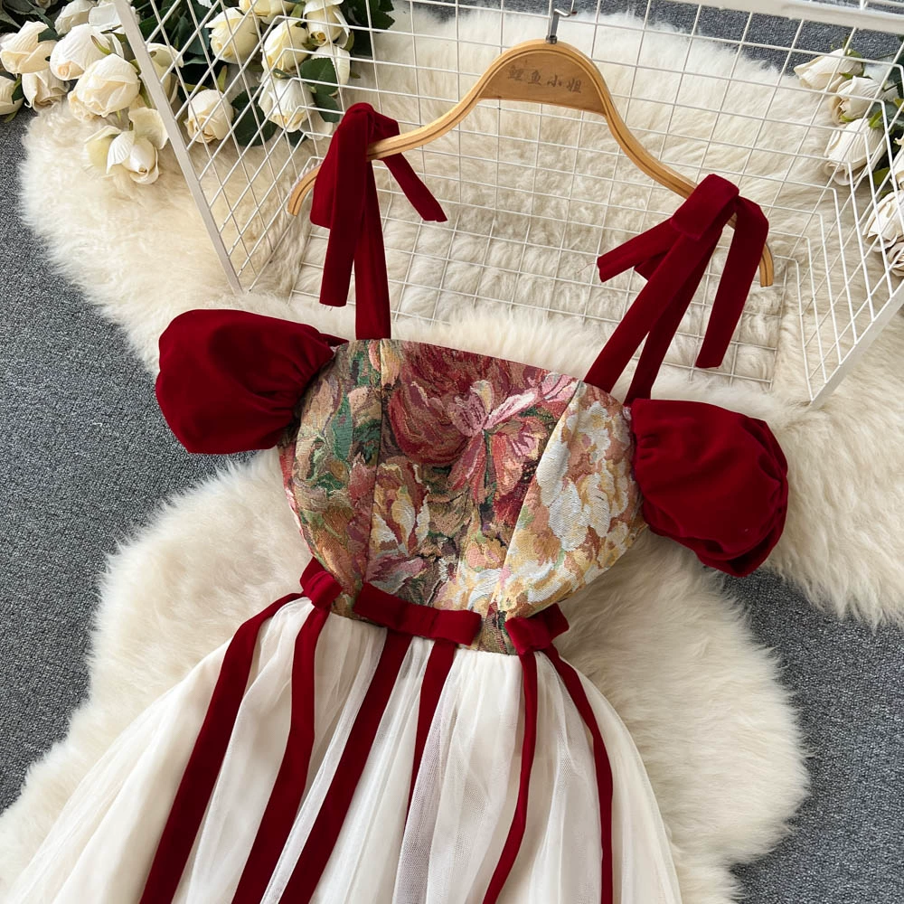 French retro niche design embroidered slip dress