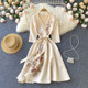 Spring and summer new celebrity light luxury dress French v-neck goddess fan temperament waist slimming mid-length skirt