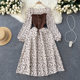 French sweet design sense niche bandage color contrast fake two-piece long-sleeved dress autumn female floral dress tide