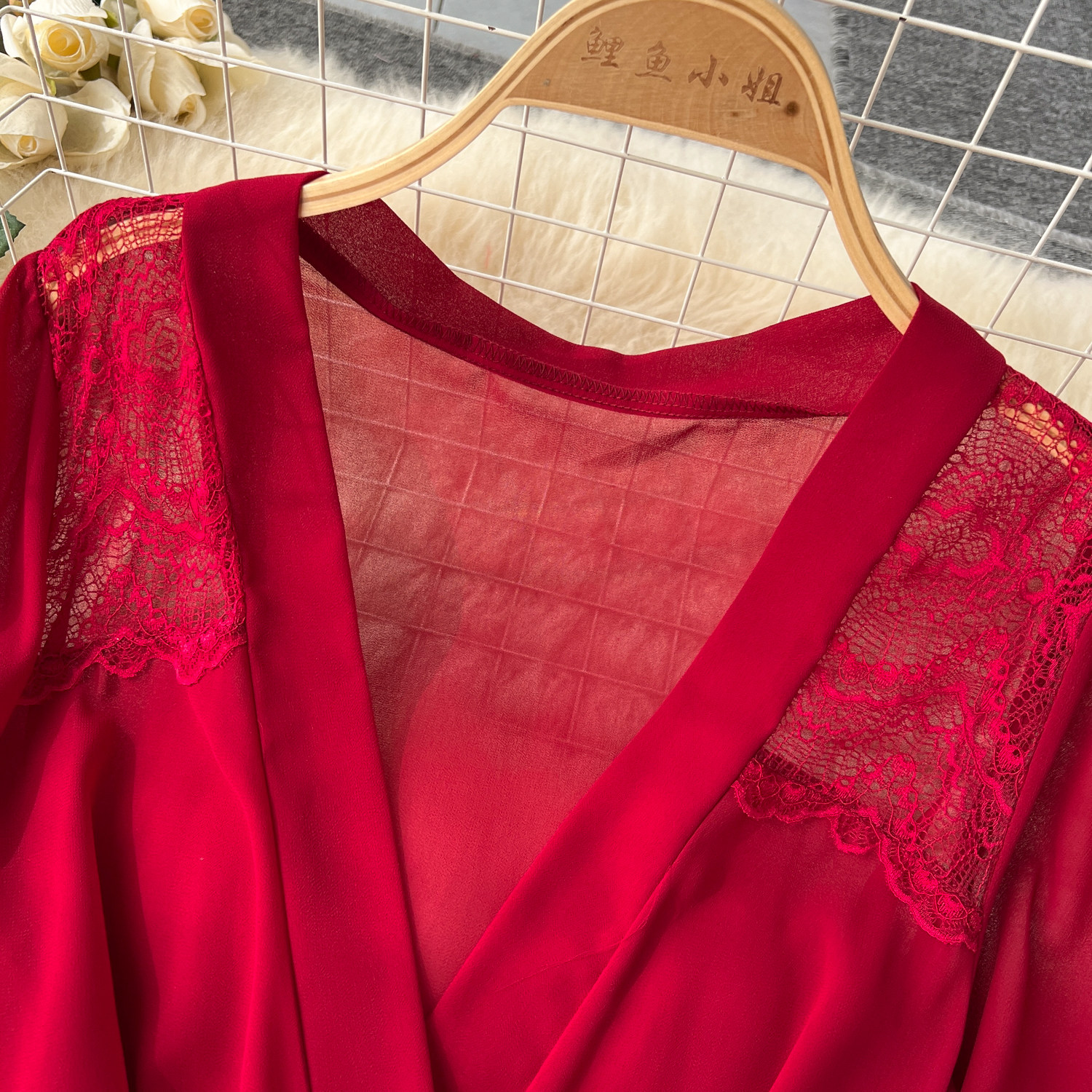 CHILLGIO Sexy Lace Patchwork Women Nightgowns V Neck Sash Nightie Nightwear Club Casual Fashion Loose Transparent Pajamas Dress