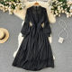 Spring new style French style light cooked style lace splicing long skirt female slimming high sense round neck large swing loose dress