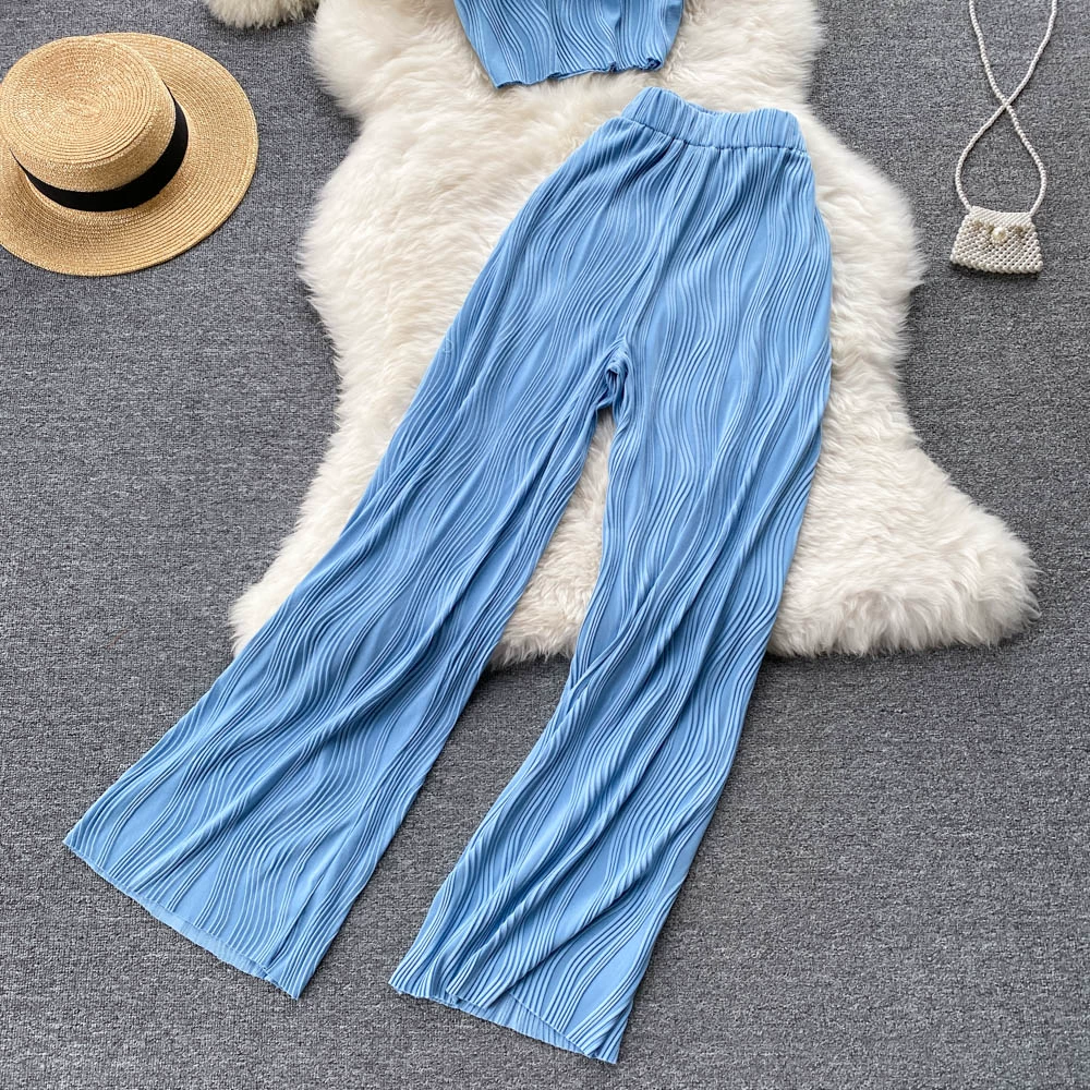 Women Summer Fashion Pants Set Sexy Off Shoulder Strapless Short Tops & High Waist Long Pants Two Piece Suits plus size jogging suits