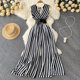 Temperament V-neck chiffon striped waist swing pants summer new Korean version sleeveless jumpsuit women's wide-leg long pants