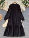 Spring Dress 2025 New Style Lazy Casual Round Neck Single-Breasted Lantern Sleeve Loose Ruffle Cardigan Long Dress