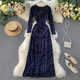 2020 European and American style sparkling sequined dress skirt V-neck long-sleeved waist slimming annual meeting banquet elegant temperament long dress