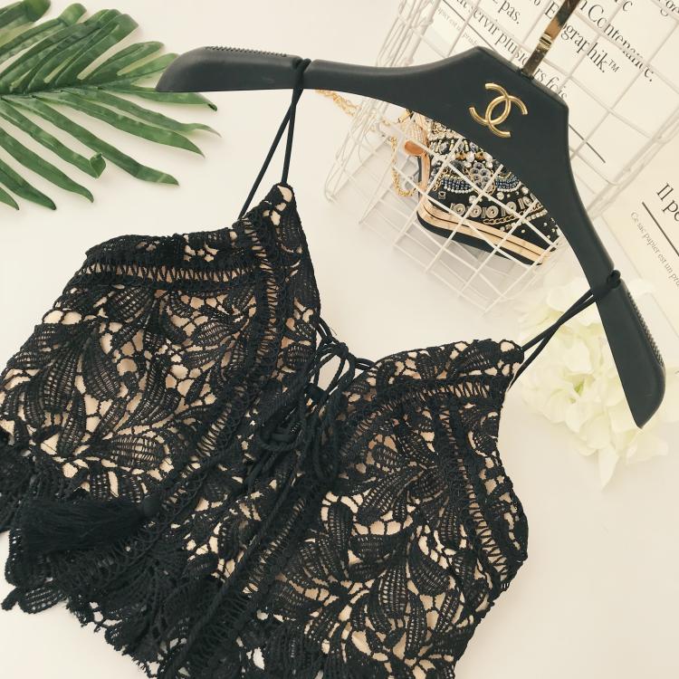 Bohemian kỳ nghỉ gió openwork ren quai ngang ngực trần V-cổ sling áo sơ mi ren vest áo len sát nách