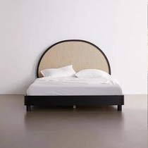 Solid wood bed retro rattan bed home small apartment double bed wabi-sabi style simple designer 1 8m master bed